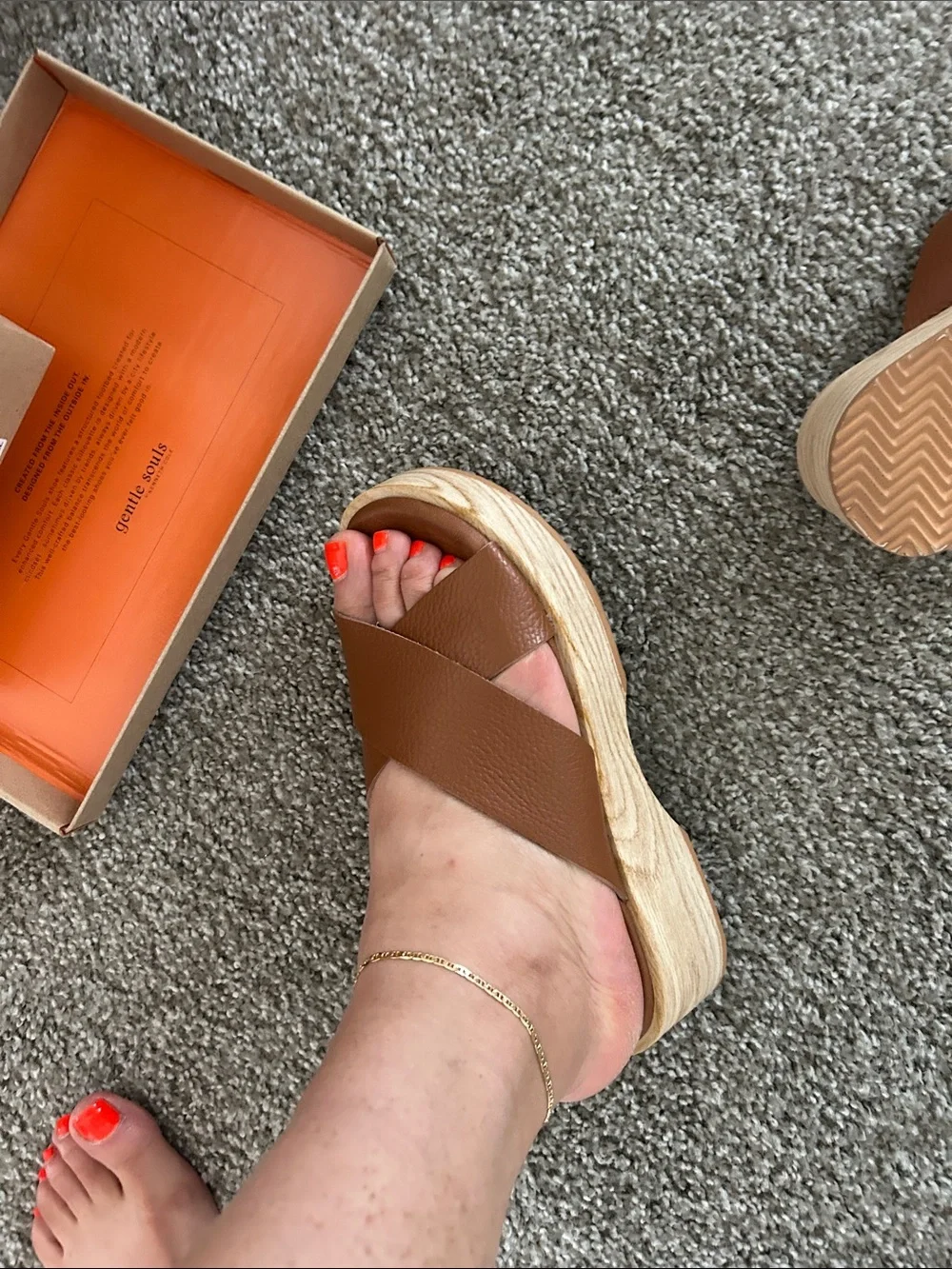 gentle souls Brown Leather Crossover Slide Sandals